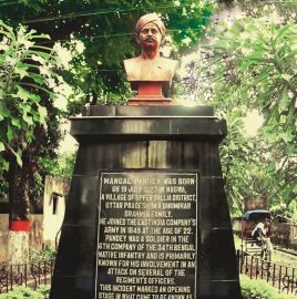 Statue of the Amar Shaheed Mangal Pandey's memorial was established in Nagwa village of Ballia district. During my trip to Ballia, with my grandmother Late Smt Ramshringari Pandey, I got the opportunity to visit Nagwa and felt blessed. My grandmother was born in Nagwa and this is the birthplace of immortal martyr Mangal